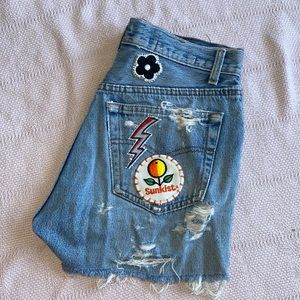 Vintage y2k jean cutoff shorts distressed patches